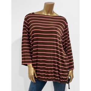 Citiknit Women's Brown/Pink Striped 3/4 Sleeve Travel Slinky Top Size 1X